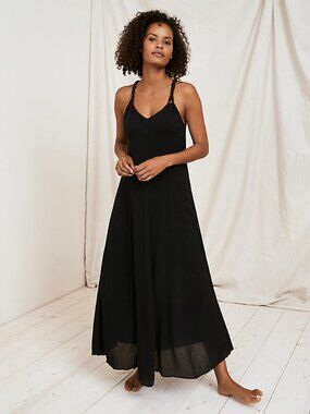 Garnet hill Black Cotton Gauze Long Cover-Up size large